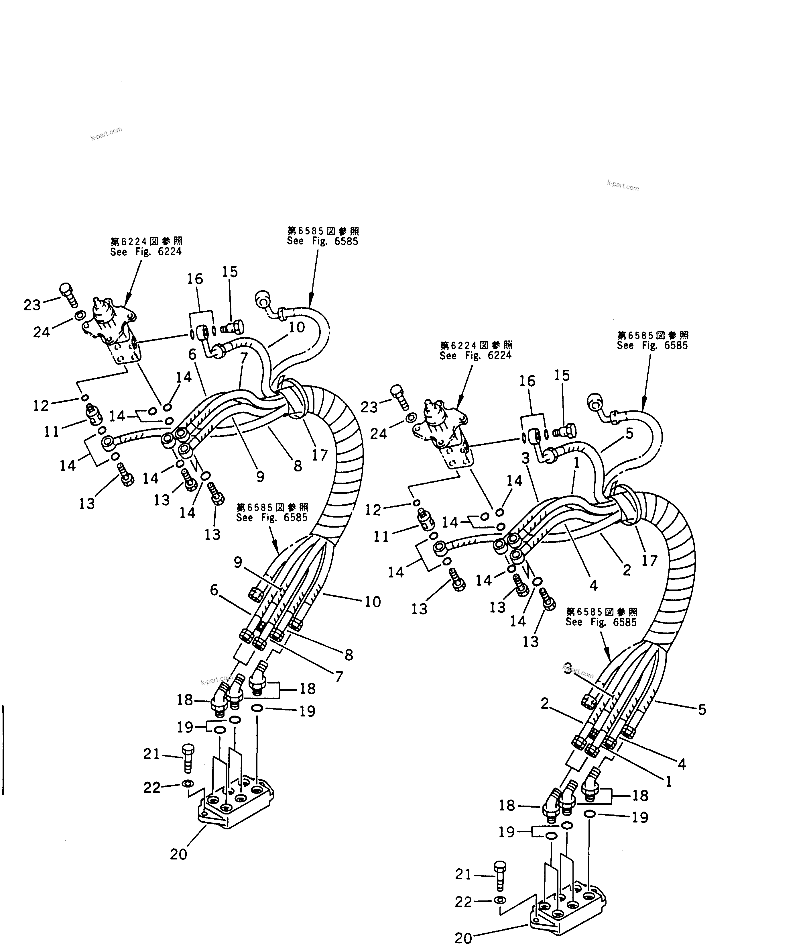 Komatsu parts book diagram for PC300LC-5K S/N K20001-UP: P.P.C. VALVE PIPING (PPC VALVE TO/FROM BLOCK)