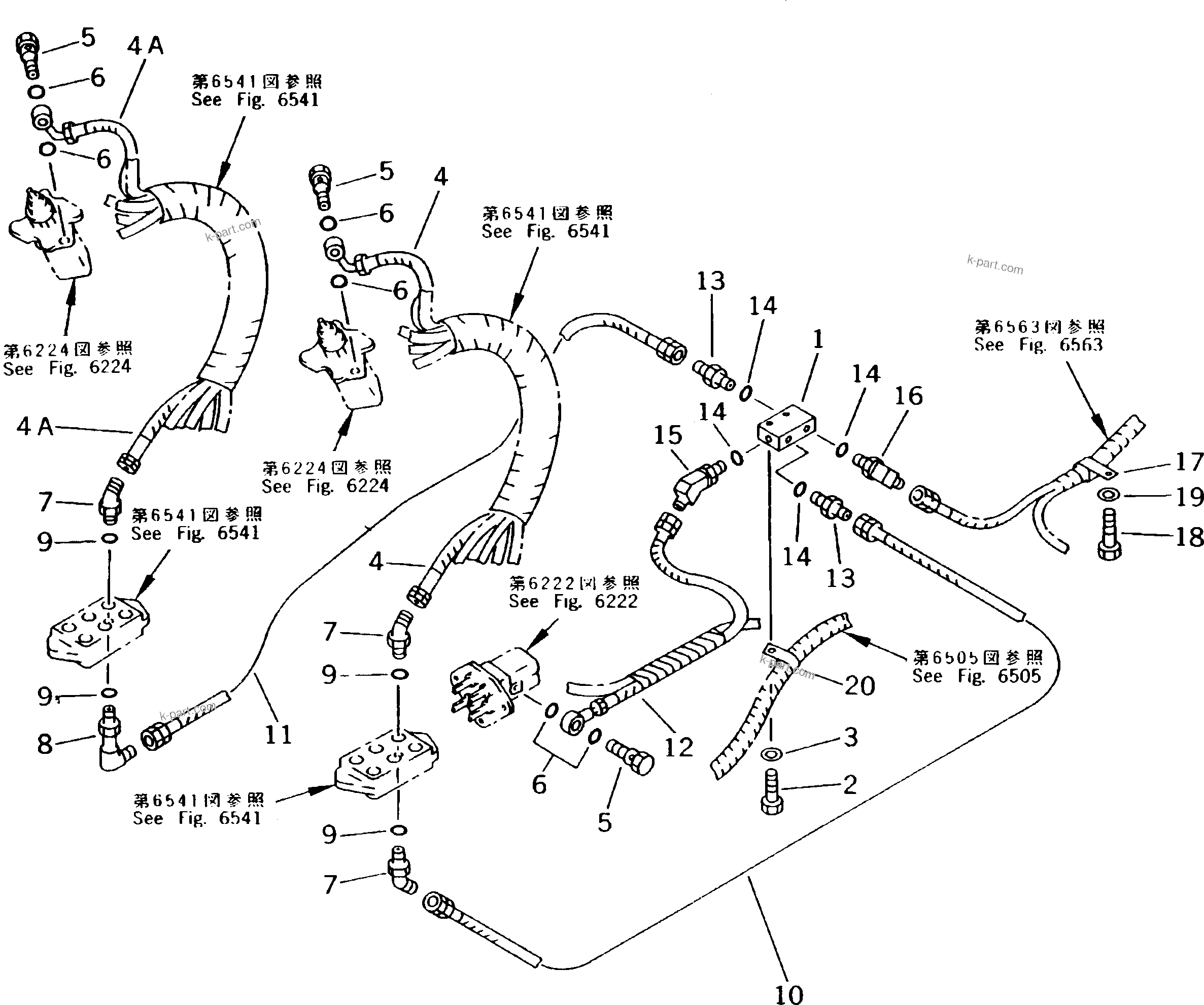 Komatsu parts book diagram for PC300LC-5K S/N K20001-UP: P.P.C. VALVE RETURN PIPING