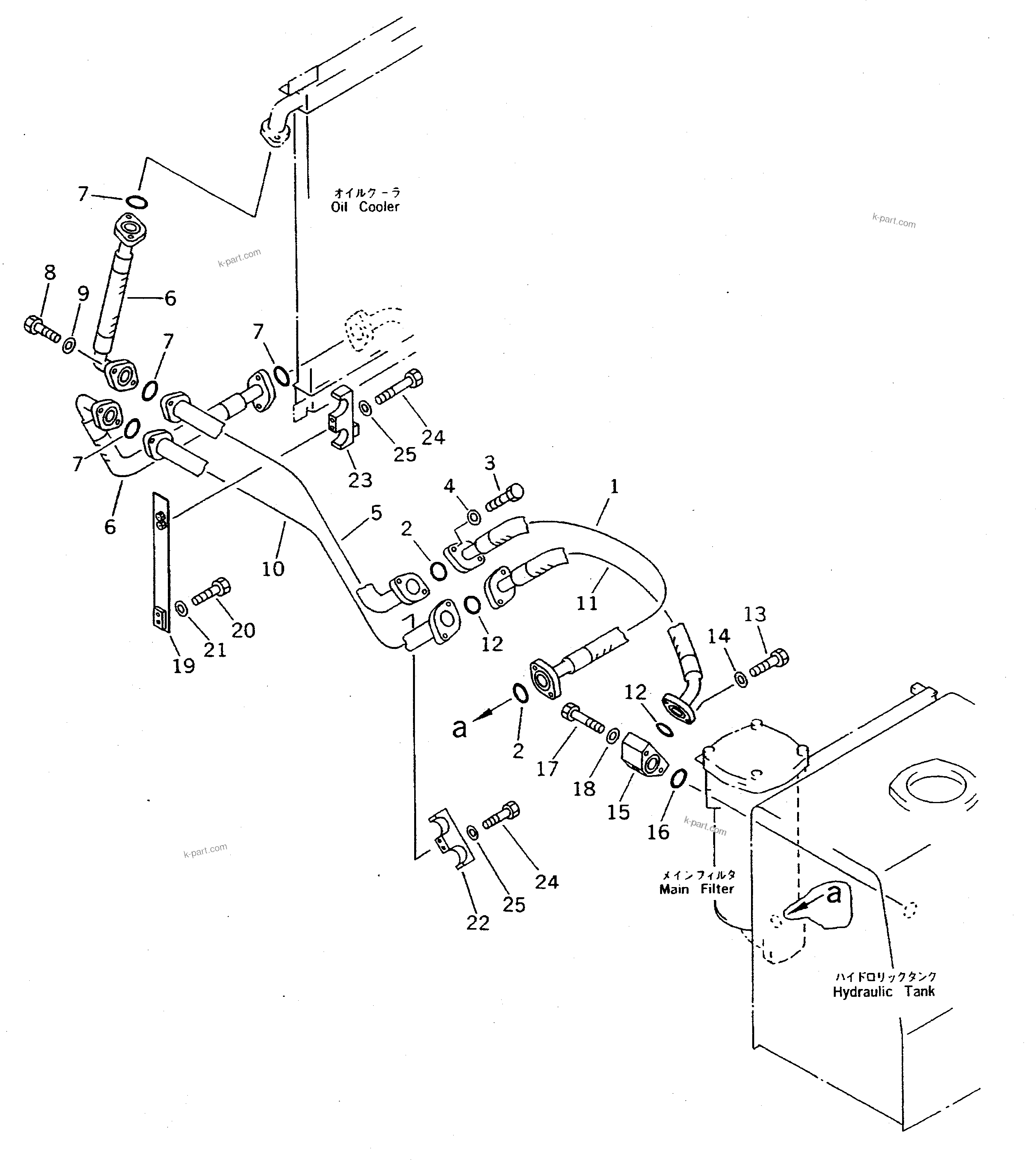 Komatsu parts book diagram for PC300LC-5K S/N K20001-UP: OIL COOLER PIPING