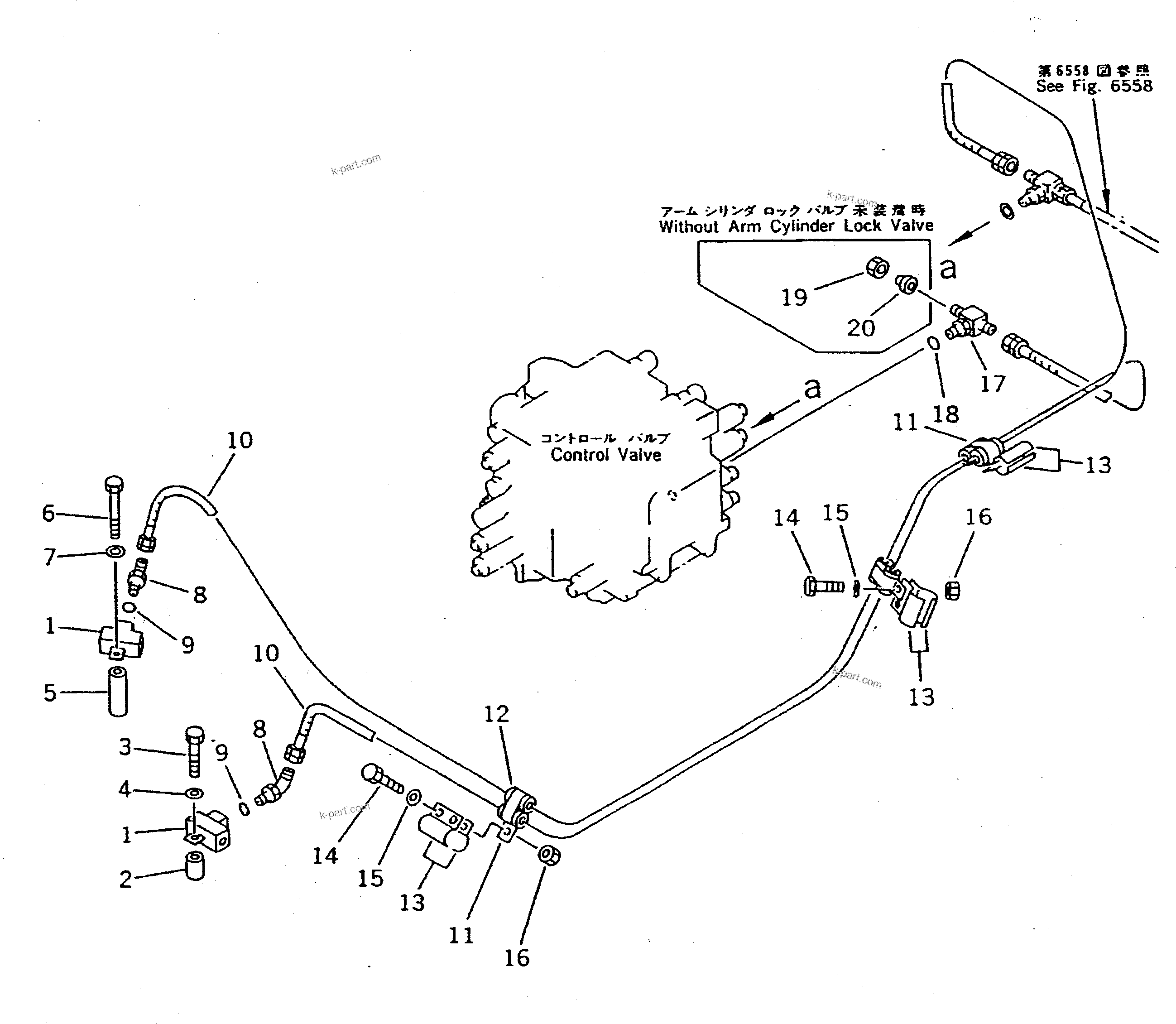 Komatsu parts book diagram for PC300LC-5K S/N K20001-UP: BOOM CYLINDER LOCK VALVE PIPING (CHASSIS SIDE) (REXROTH)