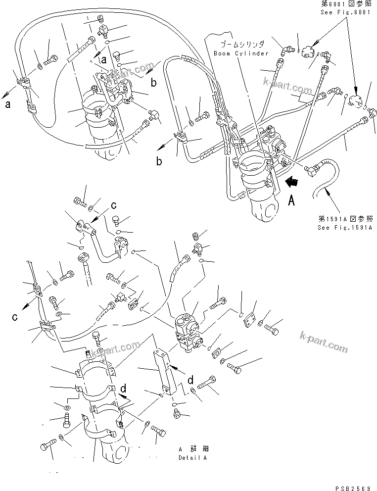 Komatsu parts book diagram for PC300LC-5K S/N K20001-UP: BOOM CYLINDER LOCK VALVE PIPING (ATTACHMENT SIDE) (REXROTH)(#K20407-)