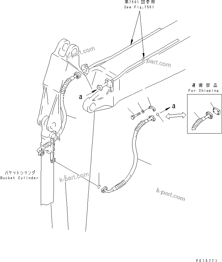Komatsu parts book diagram for PC300LC-5K S/N K20001-UP: BUCKET CYLINDER PIPING (ATTACHMENT SIDE) (ARM SIDE)
