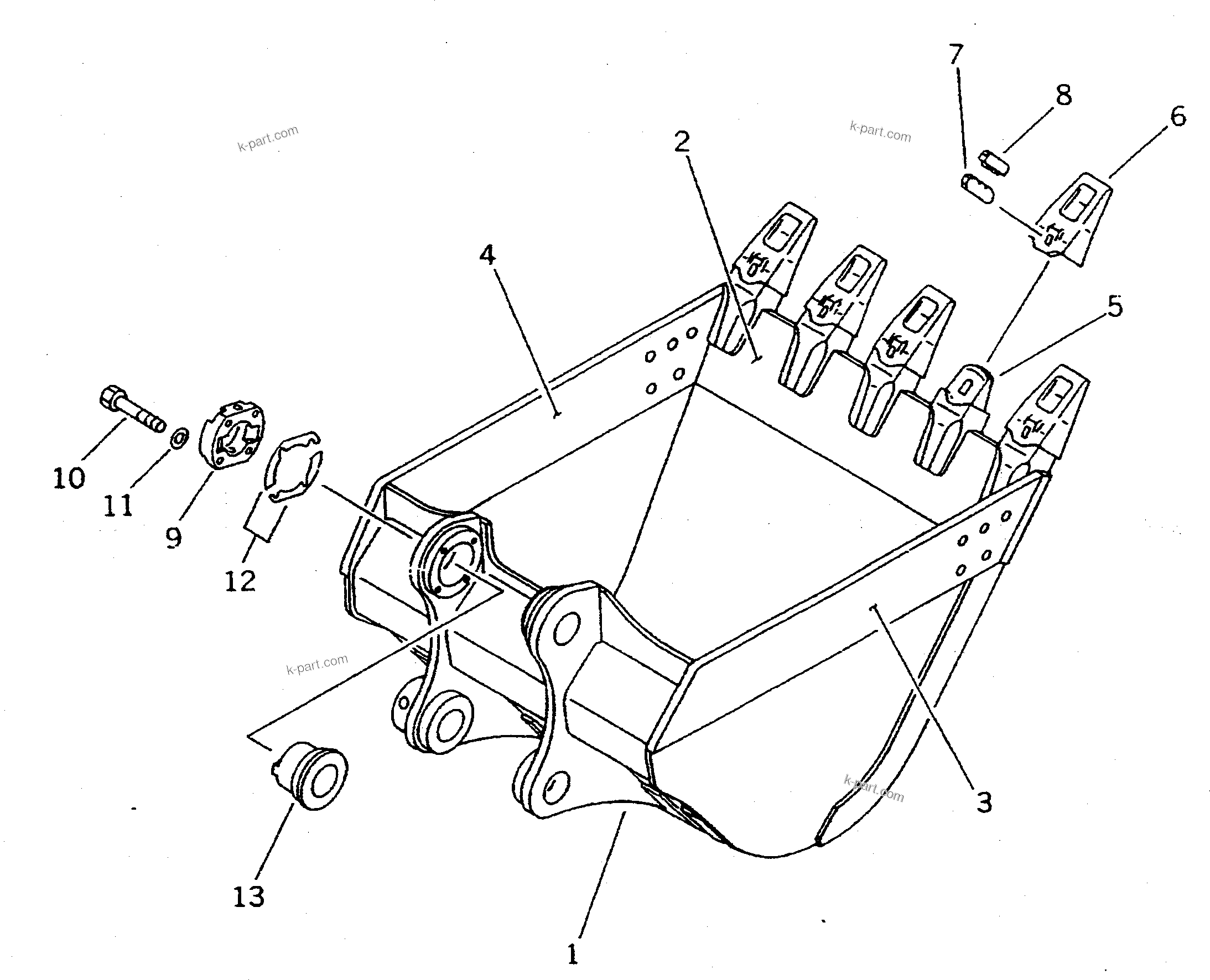 Komatsu parts book diagram for PC300LC-5K S/N K20001-UP: BUCKET 1.2M3 ? 1340MM (VERTICAL PIN TYPE)