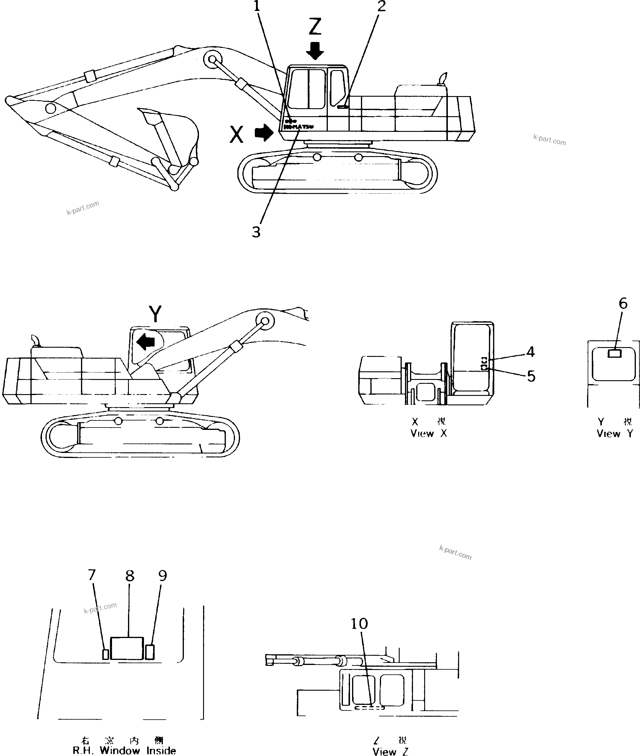 Komatsu parts book diagram for PC300LC-5K S/N K20001-UP: MARKS AND PLATES (OPERATOR'S CAB SIDE) (GERMAN)(#K20001-K20406)