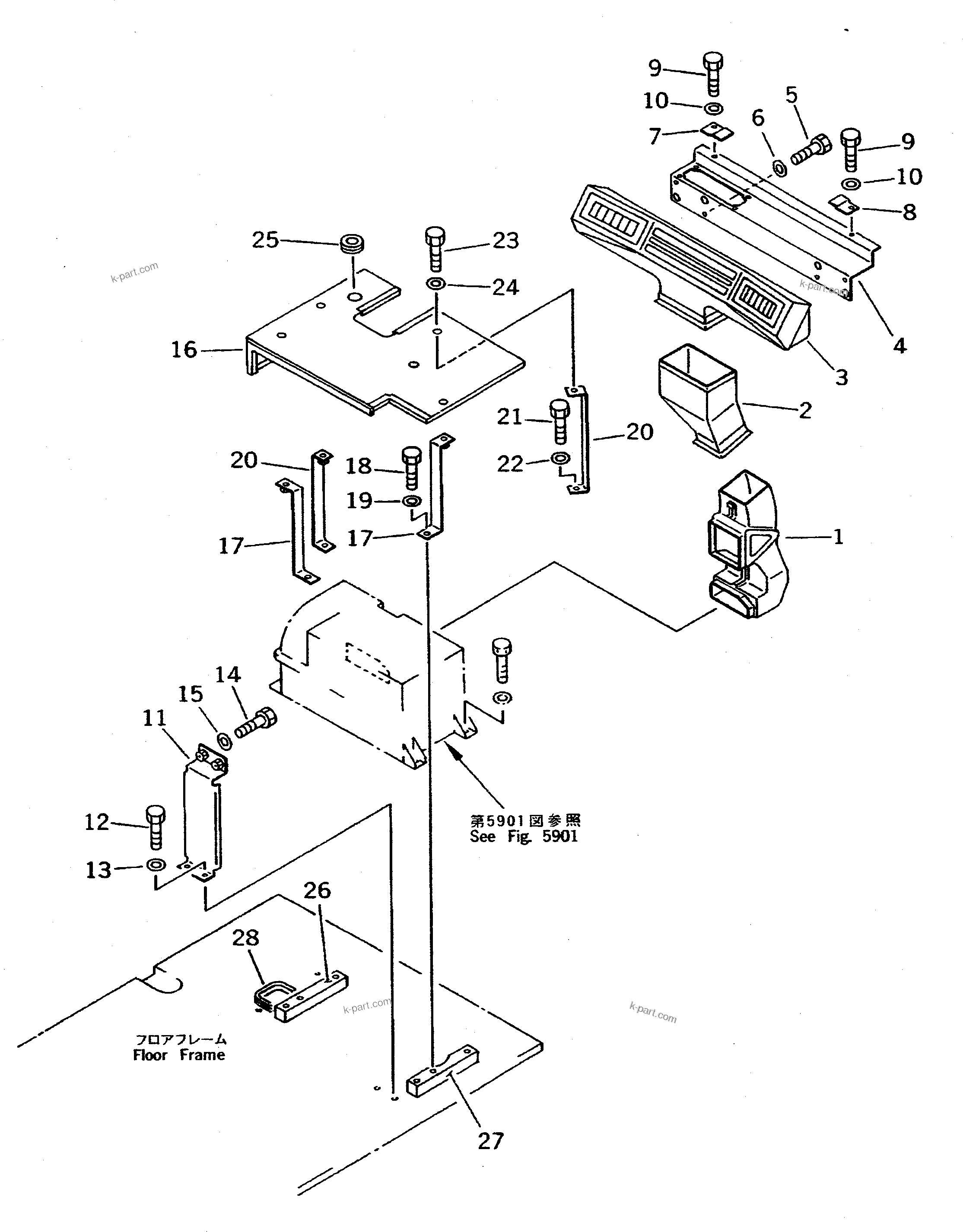 Komatsu parts book diagram for PC310LC-5 S/N 10001-UP: AIR CONDITIONER RELATED PARTS(#10001-11019)