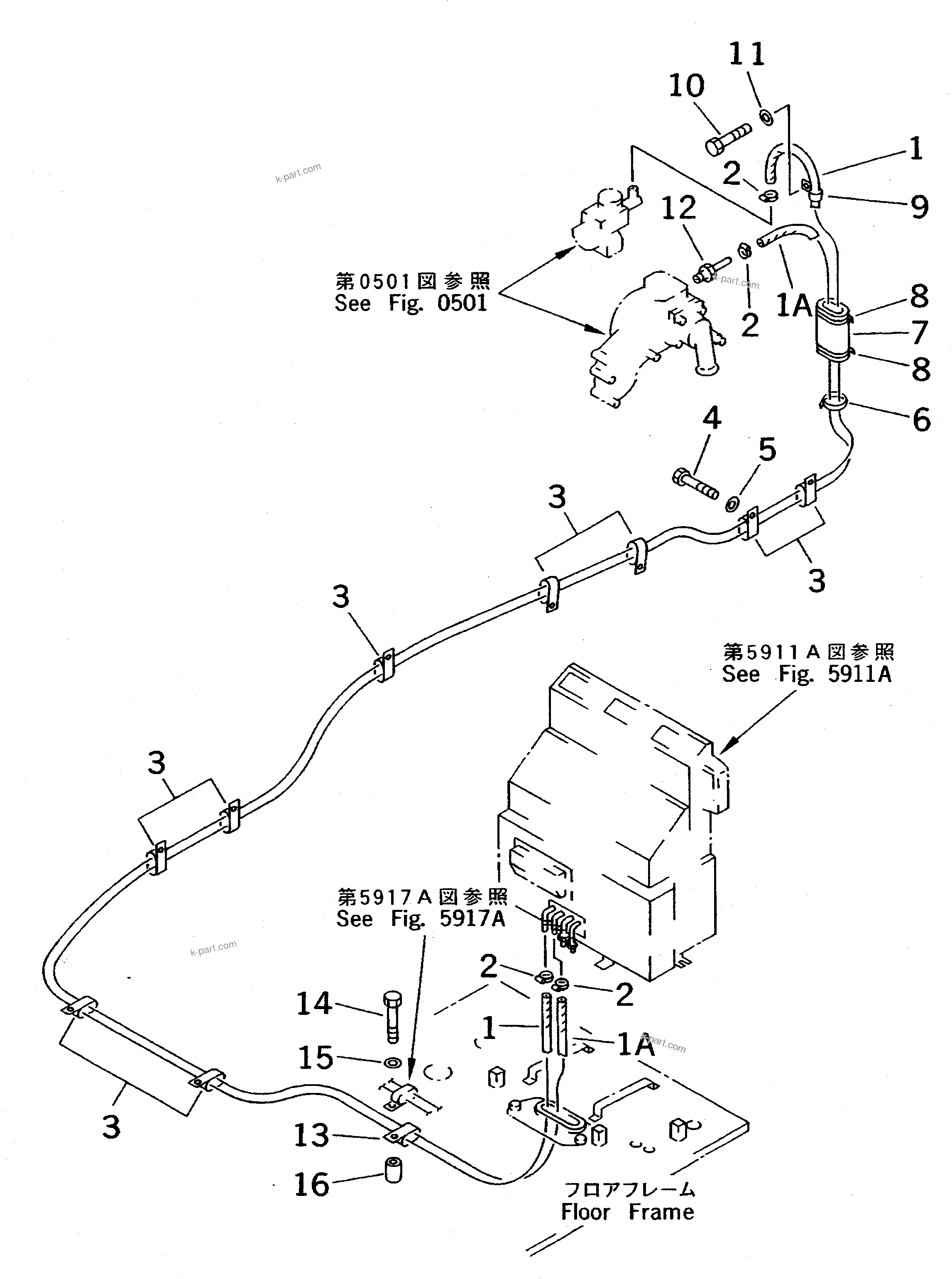 Komatsu parts book diagram for PC310LC-5 S/N 10001-UP: AIR CONDITIONER PIPING (HEATING)(#11020-)