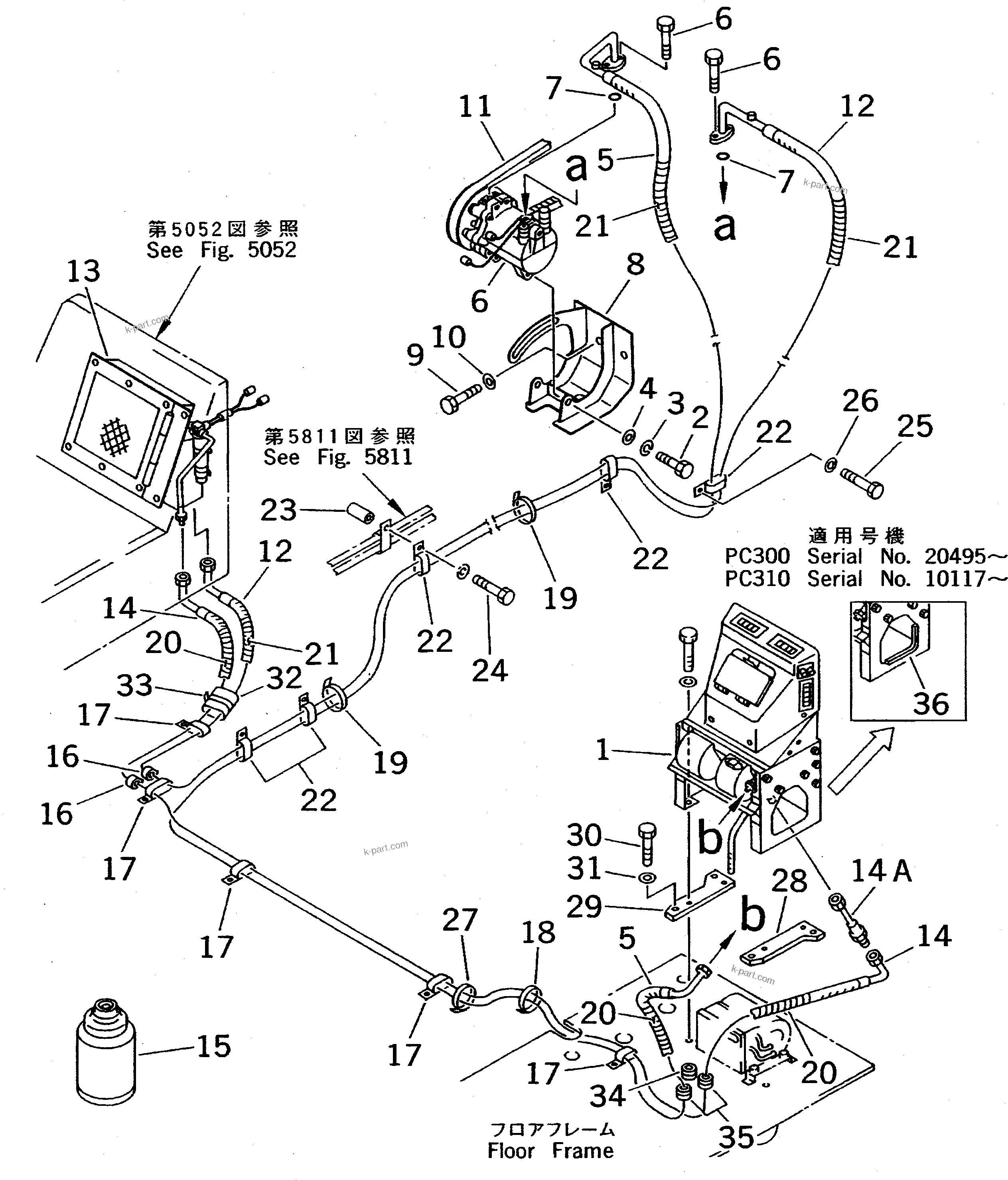 Komatsu parts book diagram for PC310LC-5 S/N 10001-UP: CAR COOLER AND PIPING(#10026-10579)