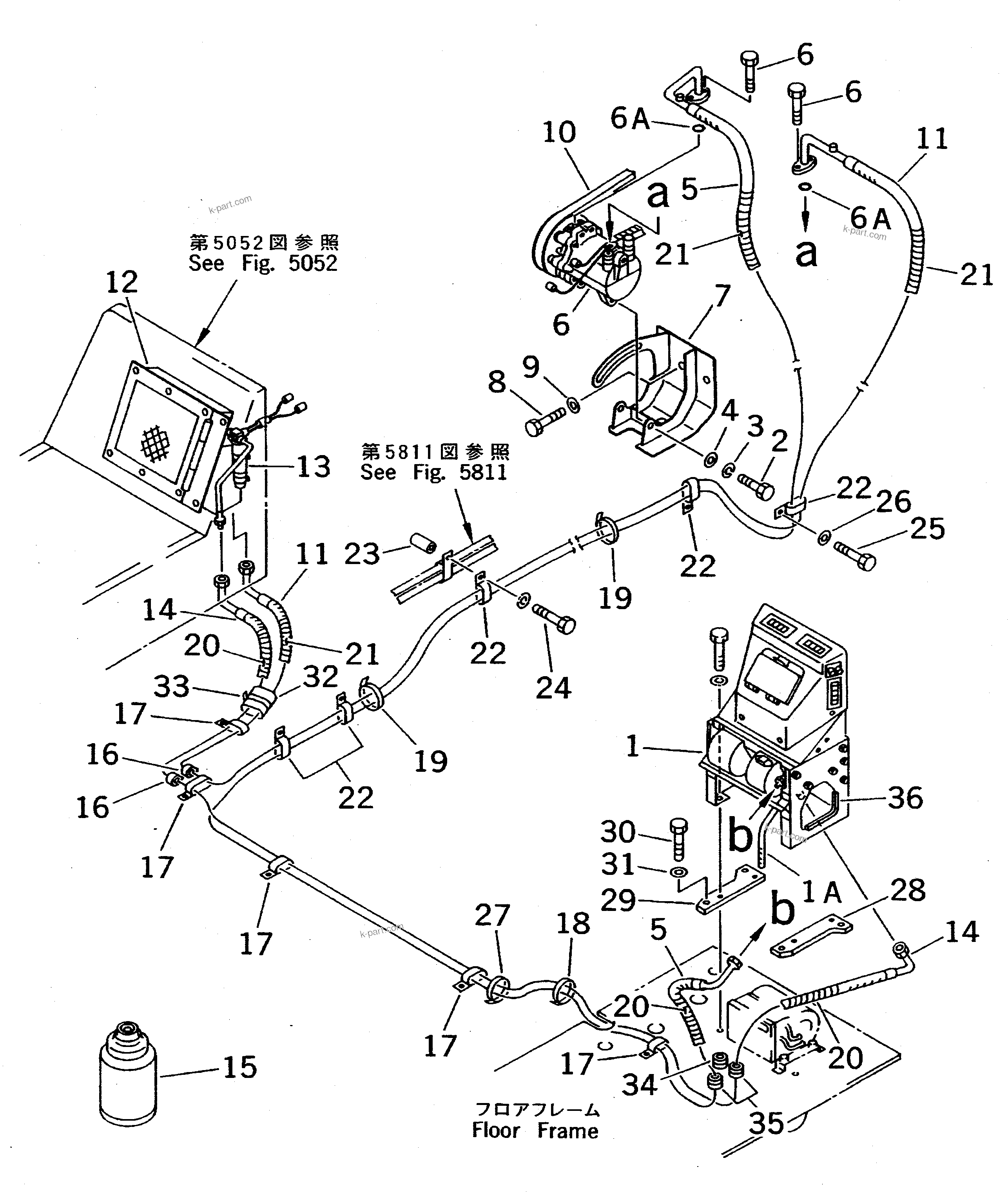 Komatsu parts book diagram for PC310LC-5 S/N 10001-UP: CAR COOLER AND PIPING(#10580-11019)