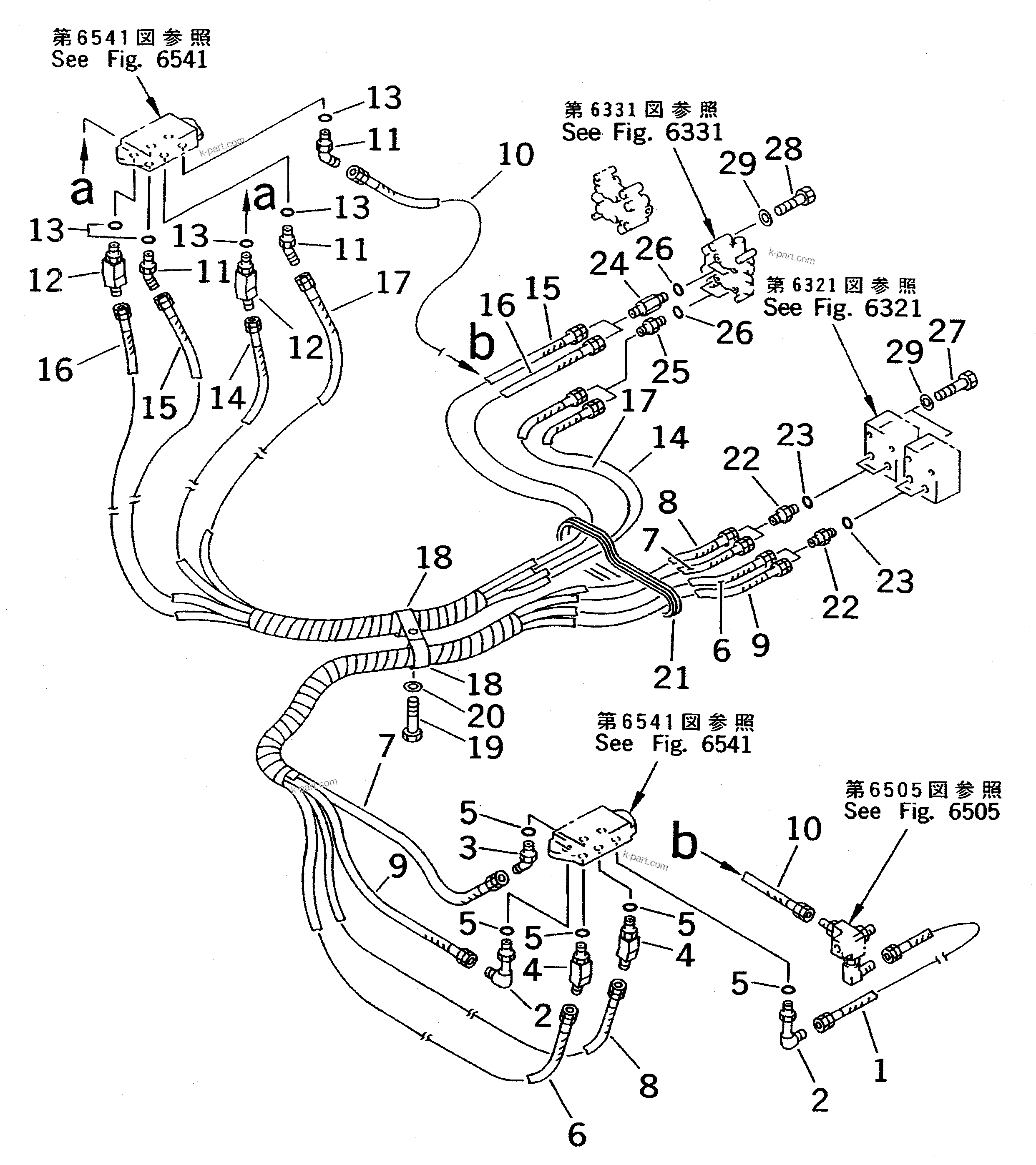 Komatsu parts book diagram for PC310LC-5 S/N 10001-UP: P.P.C. VALVE PIPING (BLOCK TO/FROM SHUTTLE VALVE) (FOR WRIST     CONTROL) (JIS PATTERN)(#10826-)