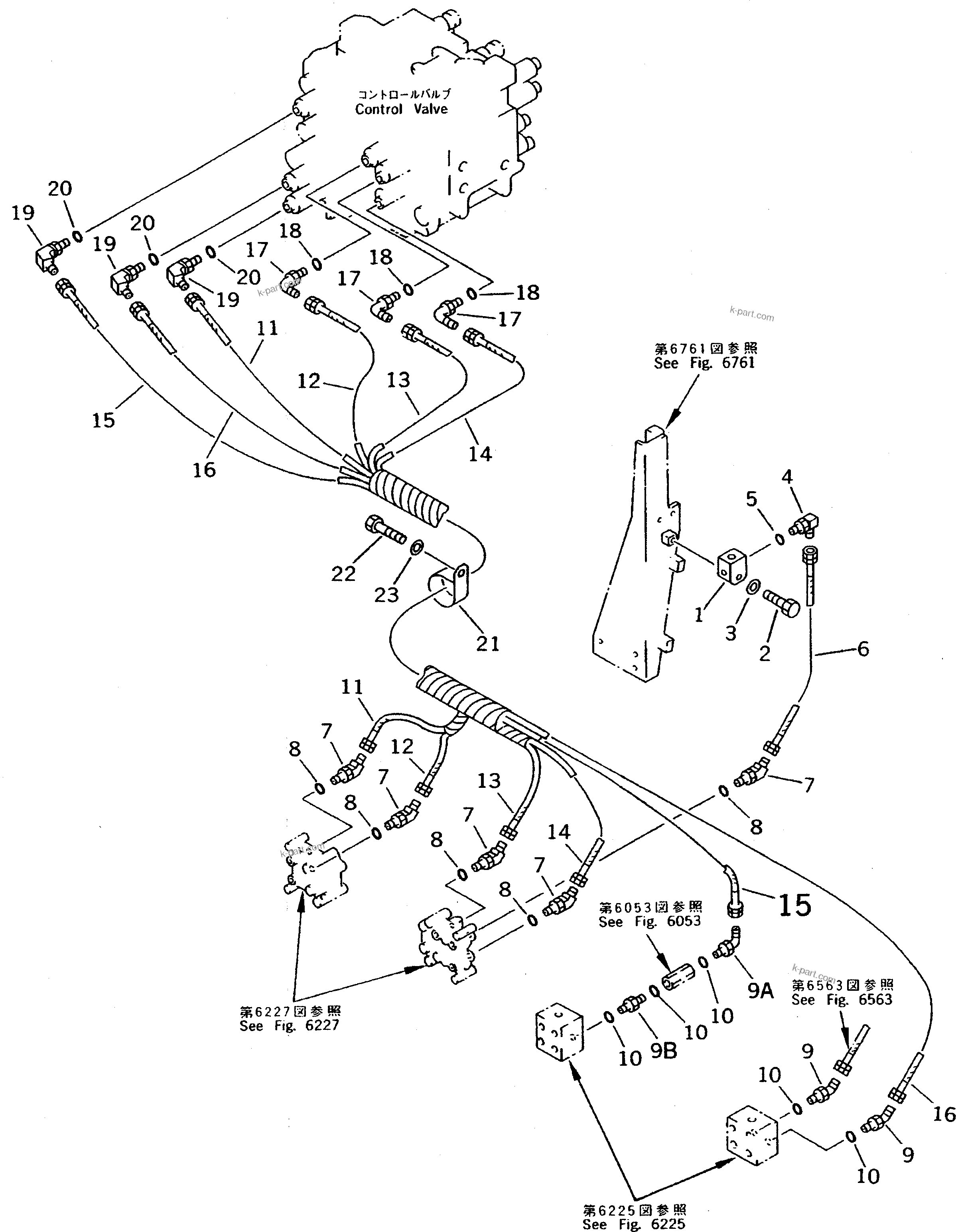 Komatsu parts book diagram for PC310LC-5 S/N 10001-UP: P.P.C. VALVE PIPING (SHUTTLE VALVE TO/FROM CONTROL VALVE FRONT   SIDE)