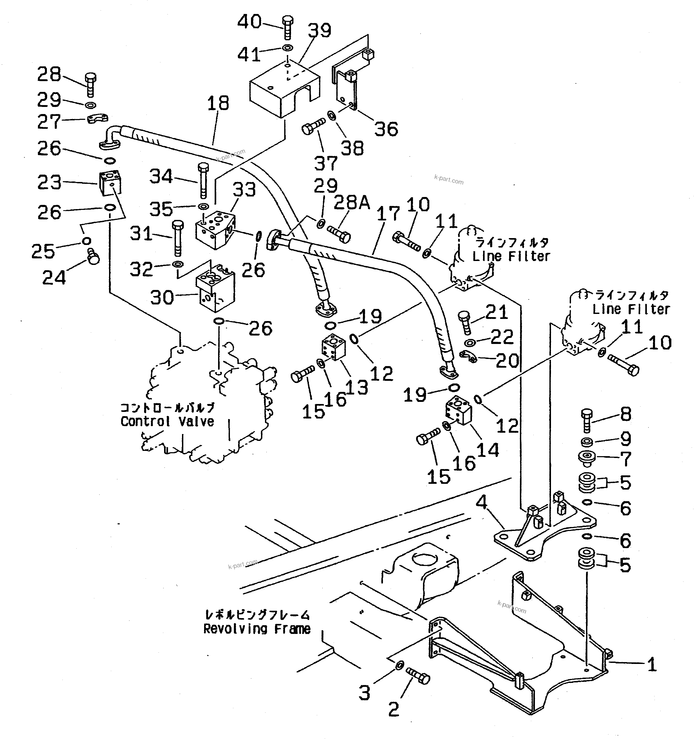 Komatsu parts book diagram for PC310LC-5 S/N 10001-UP: LINE FILTER TO CONTROL VALVE PIPING (FOR 2 PUMPS)