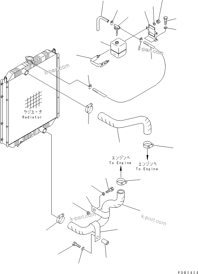 Komatsu parts book diagram for PC350-6 S/N 10001-UP: COOLING (RADIATOR PIPING) (SAE)(#10233-12781)