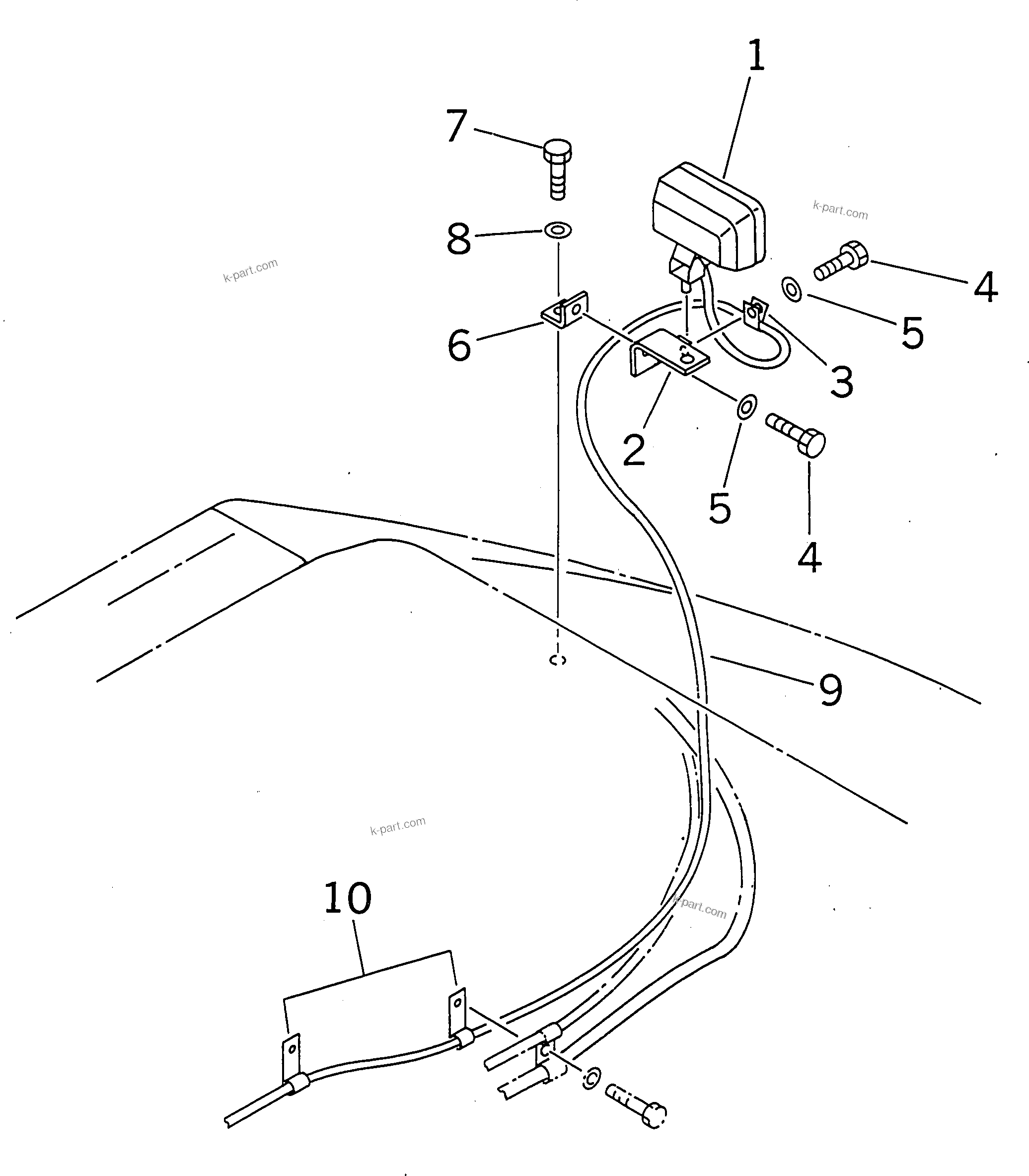 Komatsu parts book diagram for PC350-6 S/N 10001-UP: REAR WORK LAMP(#10001-12097)