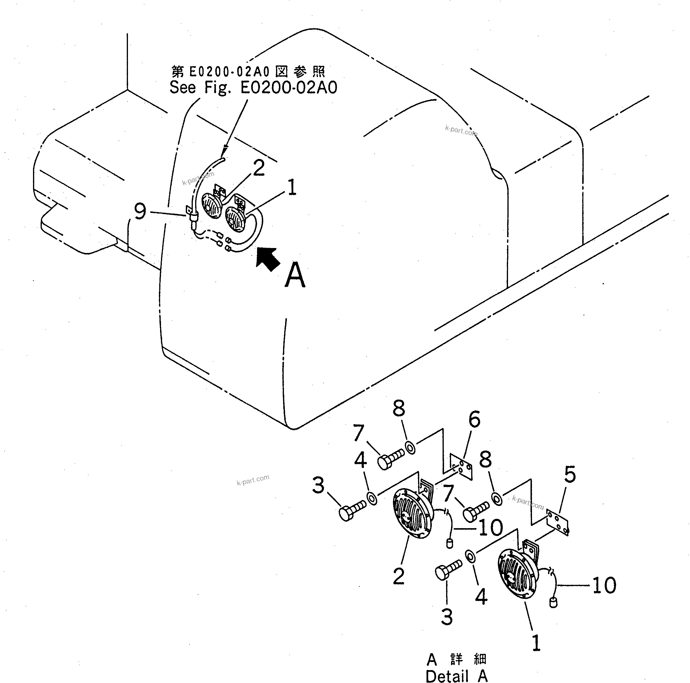Komatsu parts book diagram for PC350-6 S/N 10001-UP: HORN (BIG SOUND)