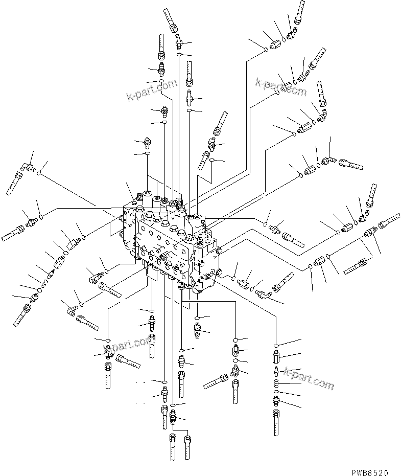 Komatsu parts book diagram for PC350-6 S/N 10001-UP: MAIN VALVE (CONNECTING PARTS)(#12001-)