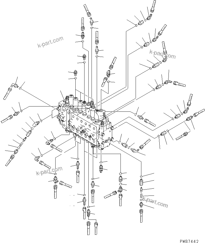 Komatsu parts book diagram for PC350-6 S/N 10001-UP: MAIN VALVE (CONNECTING PARTS) (1 ACTUATOR)(#12001-)