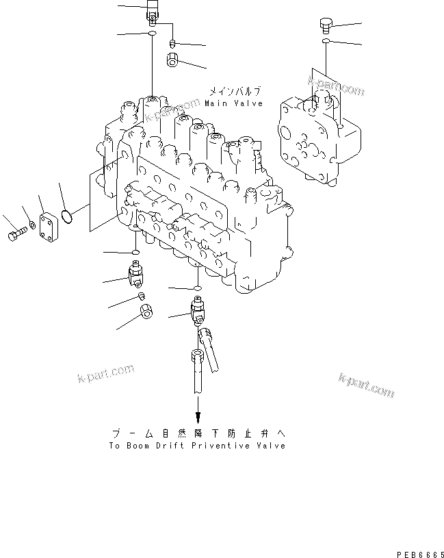 Komatsu parts book diagram for PC350-6 S/N 10001-UP: MAIN VALVE (PLUG)(#10450-11999)