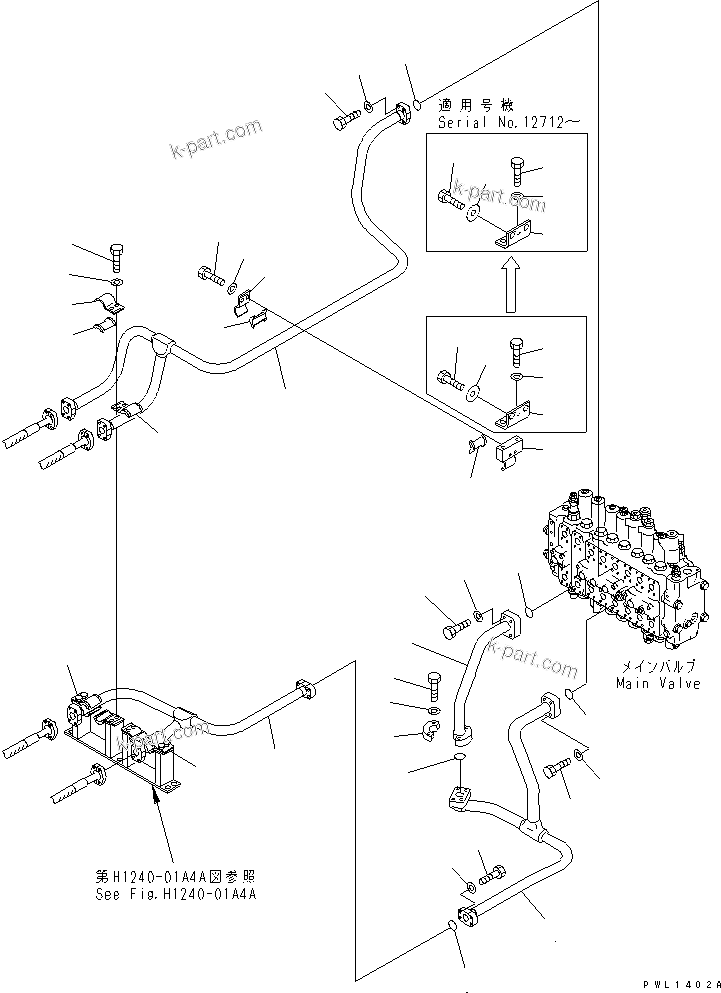Komatsu parts book diagram for PC350-6 S/N 10001-UP: BOOM LINE (VALVE BOOM LINE) (WITH DRIFT PRIVENTIVE)(#12284-)