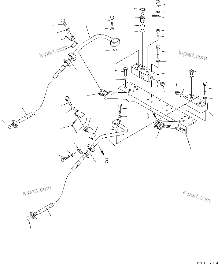 Komatsu parts book diagram for PC350-6 S/N 10001-UP: ATTACHMENT LINE (1 ACTUATOR) (CROSS VALVE AND BRACKET)(#12827-)