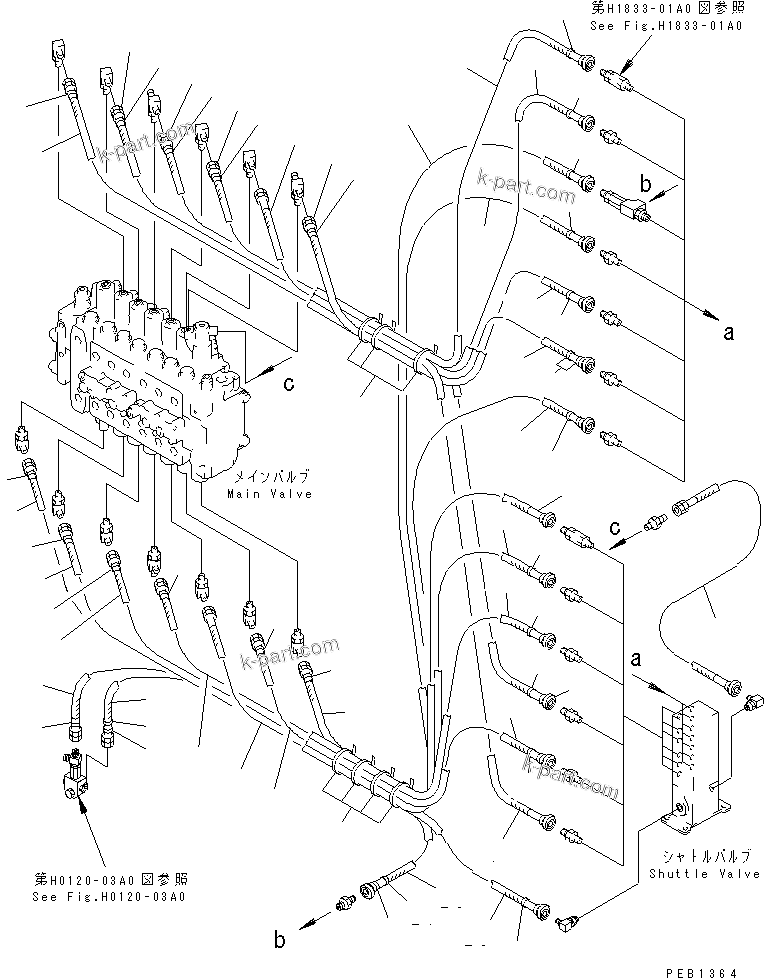 Komatsu parts book diagram for PC350-6 S/N 10001-UP: PPC MAIN LINE (VALVE PPC LINE)(#10249-11999)
