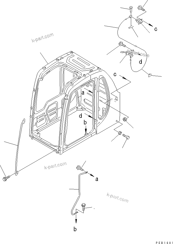 Komatsu parts book diagram for PC350-6 S/N 10001-UP: OPERATOR'S CAB (CAB ? GRIP AND OPEN LOCK) (FOR FRONT GUARD)(#10001-11999)