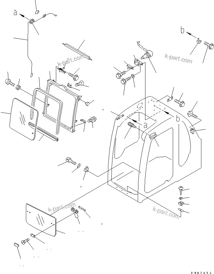 Komatsu parts book diagram for PC350-6 S/N 10001-UP: OPERATOR'S CAB (FRONT WINDOW)(#12001-)