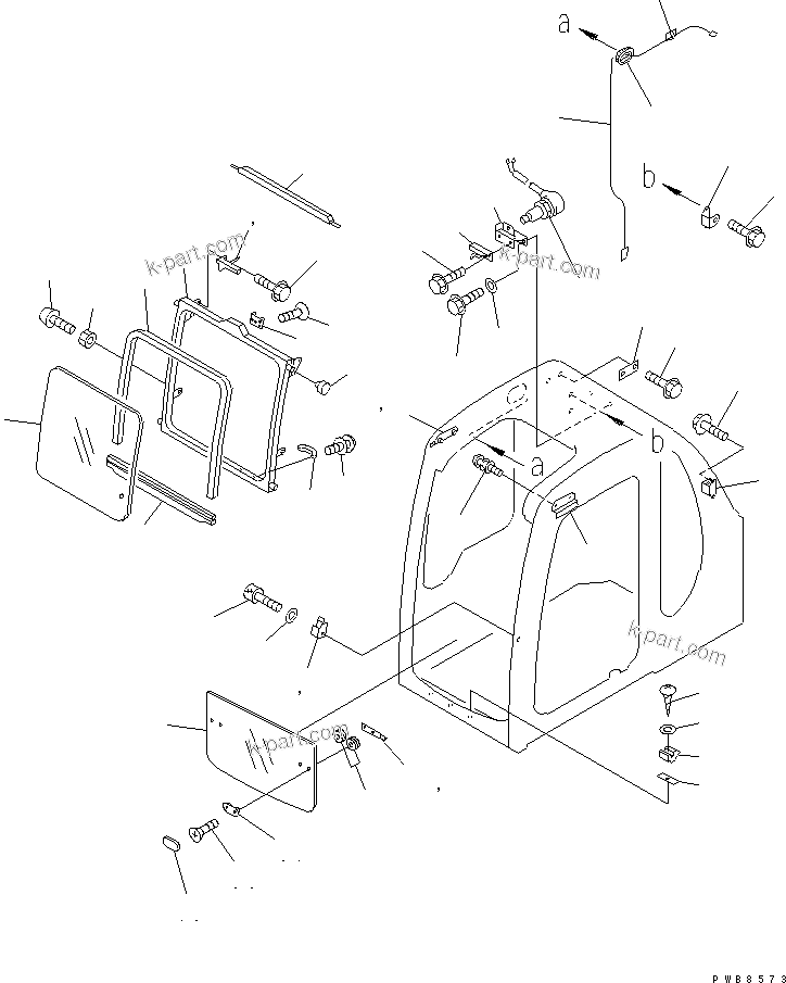 Komatsu parts book diagram for PC350-6 S/N 10001-UP: OPERATOR'S CAB (FRONT WINDOW) (FOR SEE THROUGH ROOF)(#12001-)