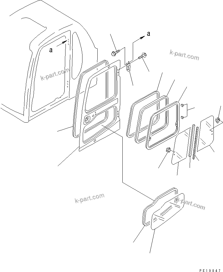 Komatsu parts book diagram for PC350-6 S/N 10001-UP: OPERATOR'S CAB (DOOR)