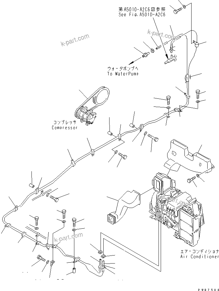 Komatsu parts book diagram for PC350-6 S/N 10001-UP: AIR CONDITIONER (HEATING LINES AND DUCT)(#12001-)