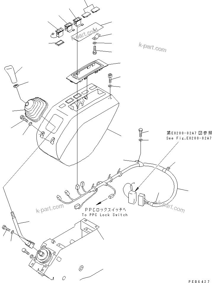 Komatsu parts book diagram for PC350-6 S/N 10001-UP: FLOOR FRAME (LEFT STAND) (LEVER L.H. AND HARNESS)(#10338-10800)
