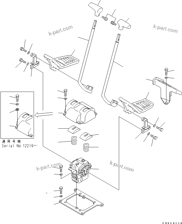 Komatsu parts book diagram for PC350-6 S/N 10001-UP: FLOOR FRAME (TRAVEL LEVER) (1 ACTUATOR)(#12001-12781)