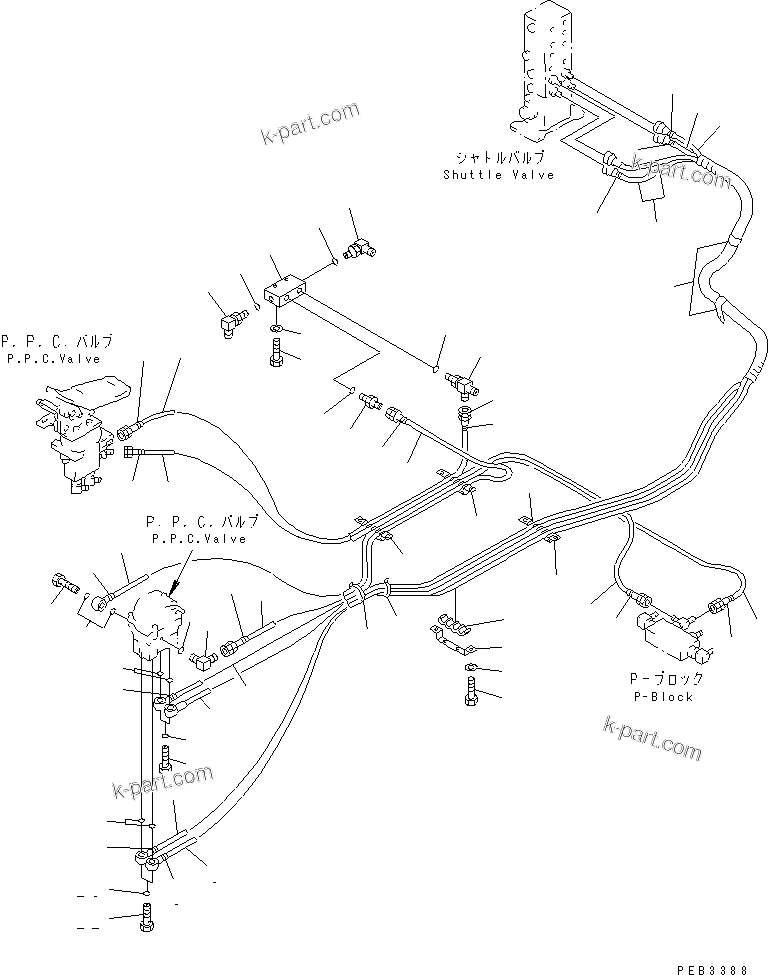 Komatsu parts book diagram for PC350-6 S/N 10001-UP: FLOOR FRAME (PPC TRAVEL LINE) (1 ACTUATOR)(#10338-11999)
