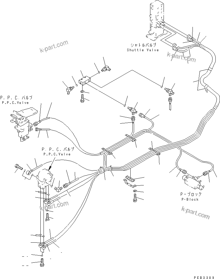 Komatsu parts book diagram for PC350-6 S/N 10001-UP: FLOOR FRAME (PPC TRAVEL LINE) (2 ACTUATOR)(#10338-10800)