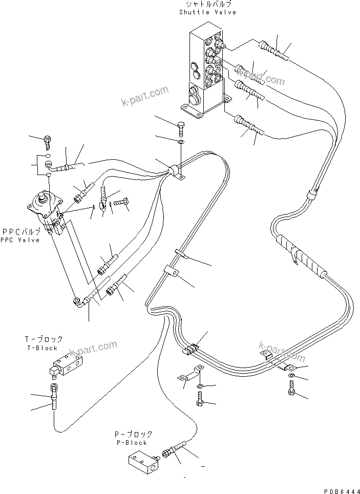 Komatsu parts book diagram for PC350-6 S/N 10001-UP: FLOOR FRAME (PPC WORK LINE) (HOSE)(#10338-11999)