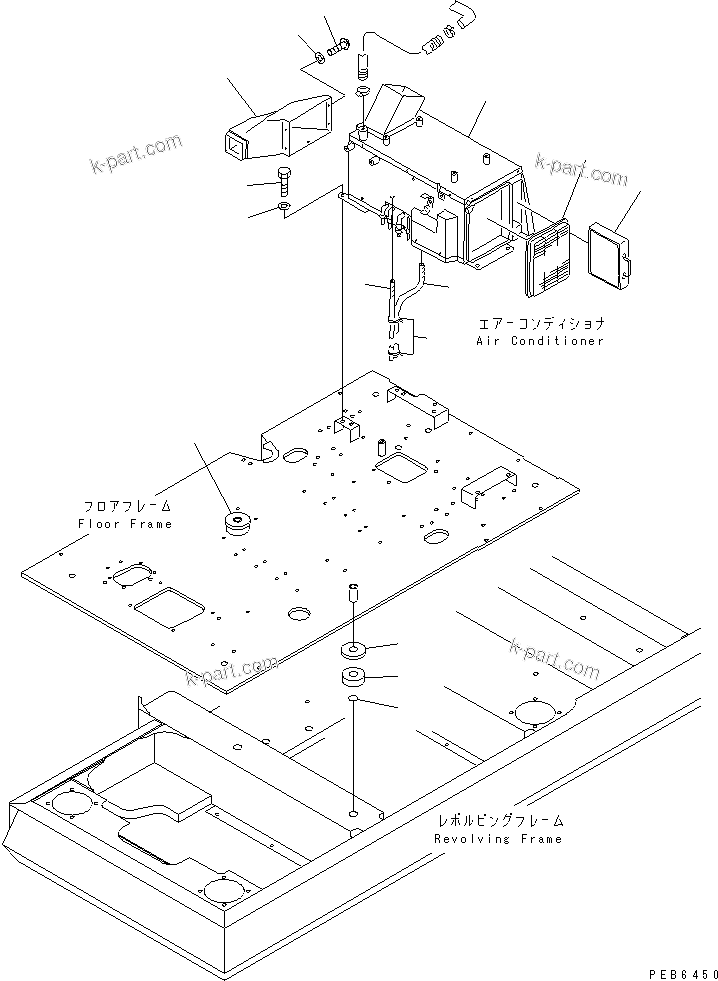 Komatsu parts book diagram for PC350-6 S/N 10001-UP: FLOOR FRAME (AIR CONDITIONER AND CUSHION)(#10338-11999)