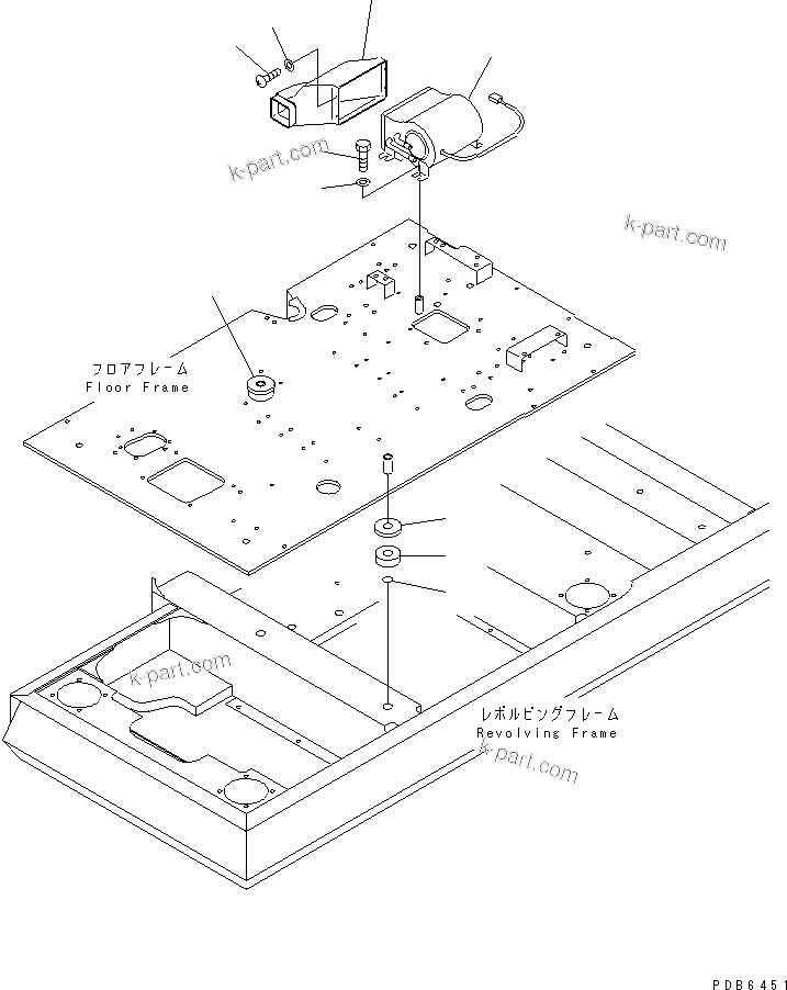 Komatsu parts book diagram for PC350-6 S/N 10001-UP: FLOOR FRAME (HEATER AND CUSHION) (LARGE CAPACITY)(#10338-)