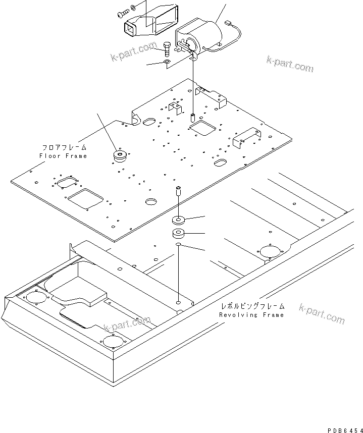 Komatsu parts book diagram for PC350-6 S/N 10001-UP: FLOOR FRAME (HEATER AND CUSHION) (LARGE CAPACITY)(#10338-10800)