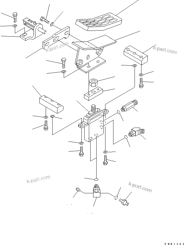 Komatsu parts book diagram for PC350-6 S/N 10001-UP: FLOOR FRAME (ATTACHMENT CONTROL PEDAL) (1 ACTUATOR)(#10338-11999)