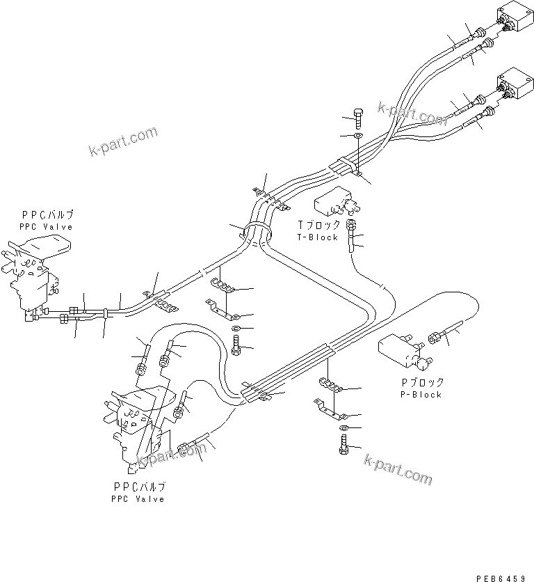 Komatsu parts book diagram for PC350-6 S/N 10001-UP: FLOOR FRAME (ATTACHMENT PPC LINE) (PPC) (2 ACTUATOR)(#10338-10800)