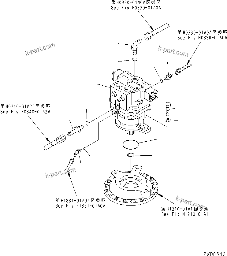 Komatsu parts book diagram for PC350-6 S/N 10001-UP: SWING MOTOR (CONNECTING PARTS)(#12001-)
