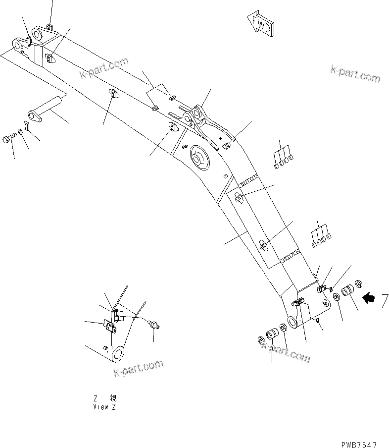 Komatsu parts book diagram for PC350-6 S/N 10001-UP: BOOM (BOOM AND TOP PIN) (FOR ADDITIONAL PIPING)(#12001-)