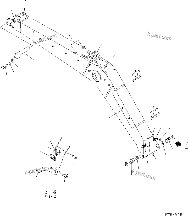Komatsu parts book diagram for PC350-6 S/N 10001-UP: BOOM (HEAVY DUTY) (BOOM AND TOP PIN) (WITH AUTO GREASING)