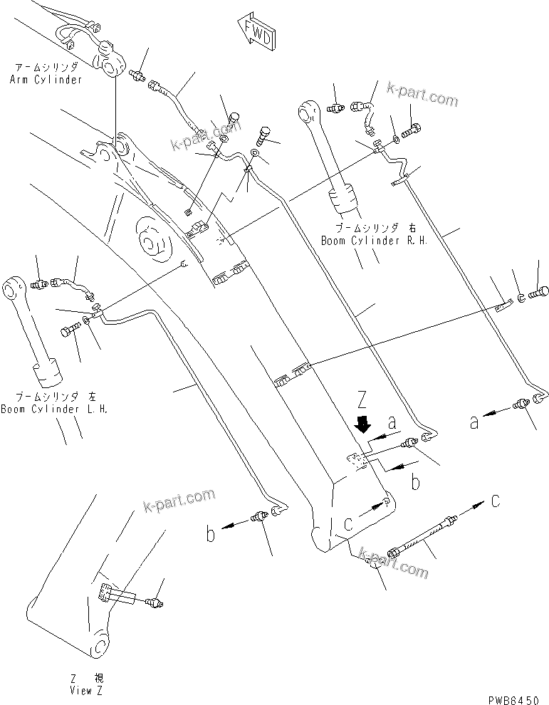 Komatsu parts book diagram for PC350-6 S/N 10001-UP: BOOM (LUBRICATING LINE)(#12001-)