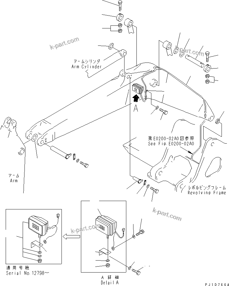 Komatsu parts book diagram for PC350-6 S/N 10001-UP: BOOM (CYLINDER PIN AND WORKING LAMP)