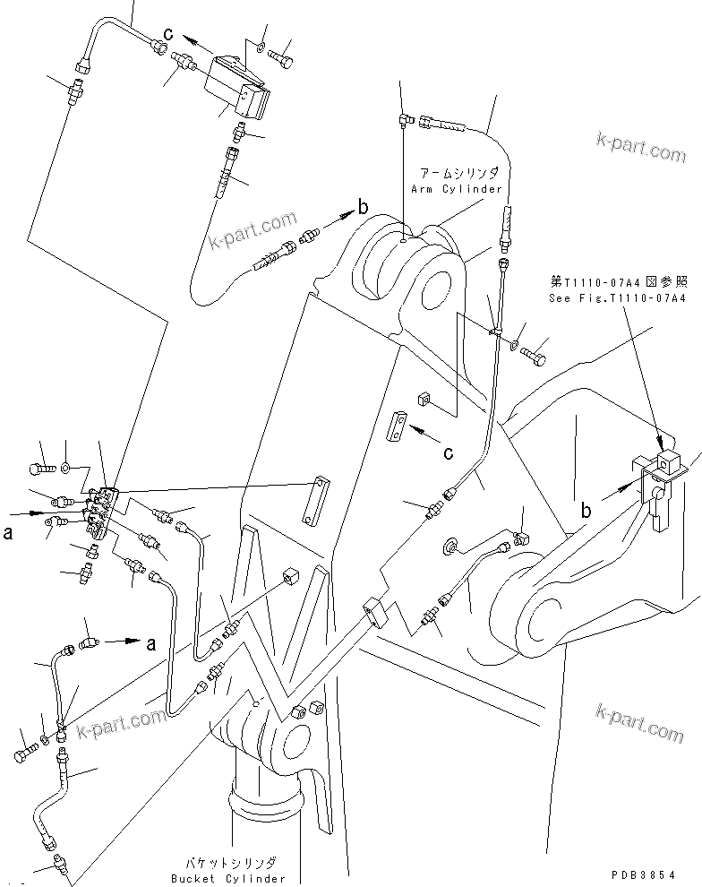 Komatsu parts book diagram for PC350-6 S/N 10001-UP: ARM (3.2M) (HEAVY DUTY) (GREASING LINE) (WITH AUTO GREASING)