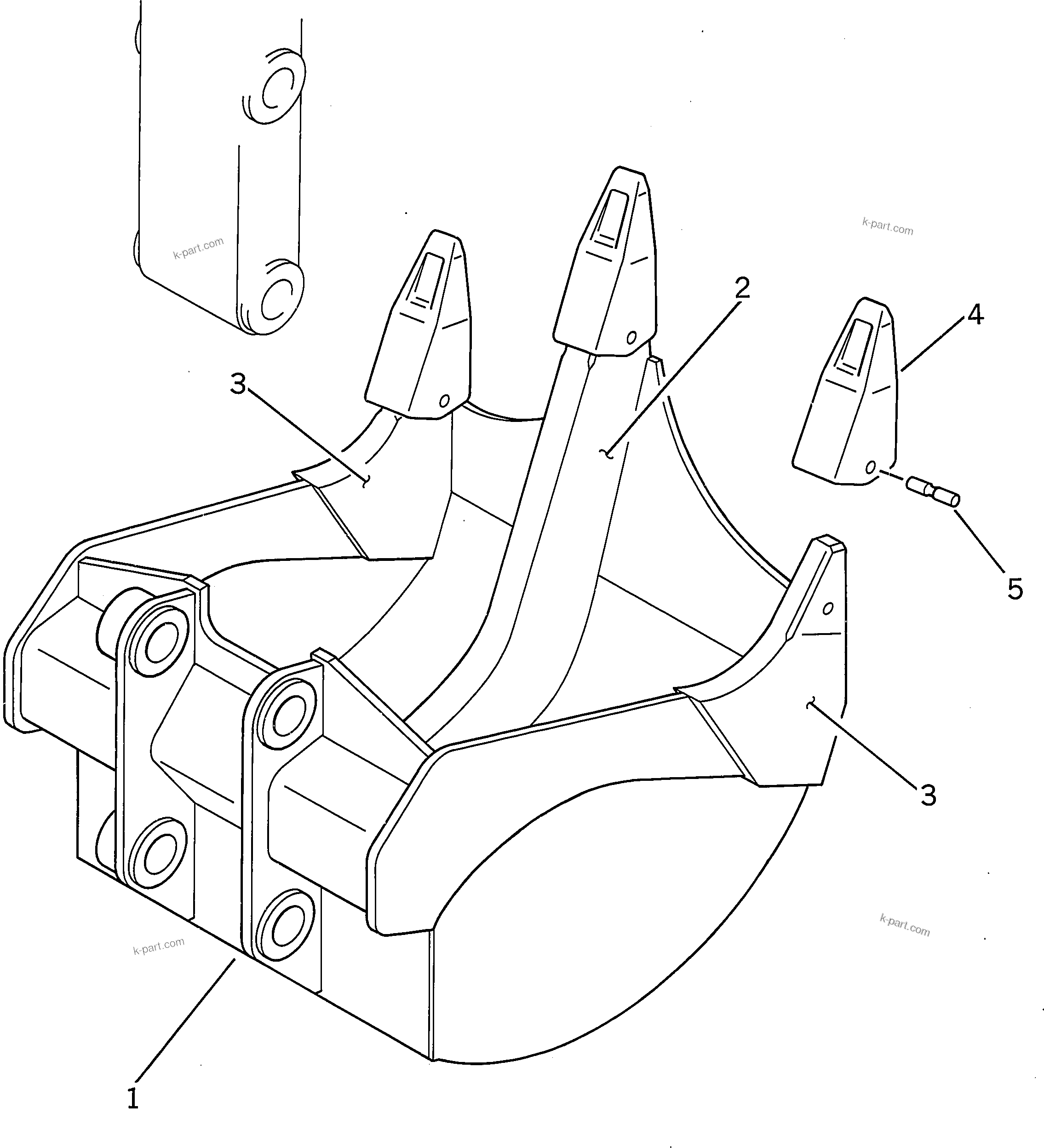 Komatsu parts book diagram for PC350-6 S/N 10001-UP: RIPPER BUCKET ? 0.8M3 ? 1200MM