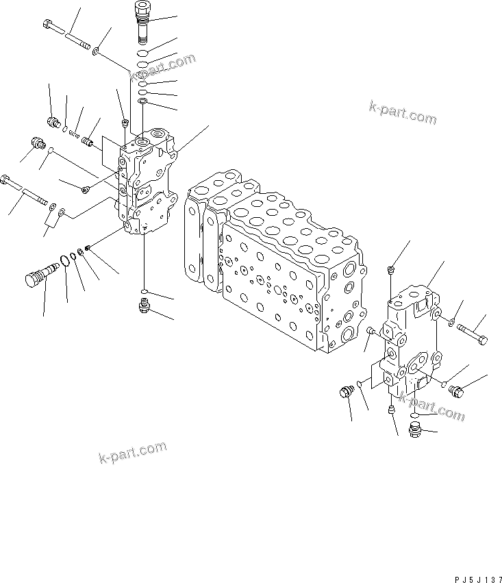Komatsu parts book diagram for PC350-6 S/N 10001-UP: MAIN VALVE (2-ACTUATOR) (4/15) (ATTACHMENT LINE LESS)(#10001-11999)