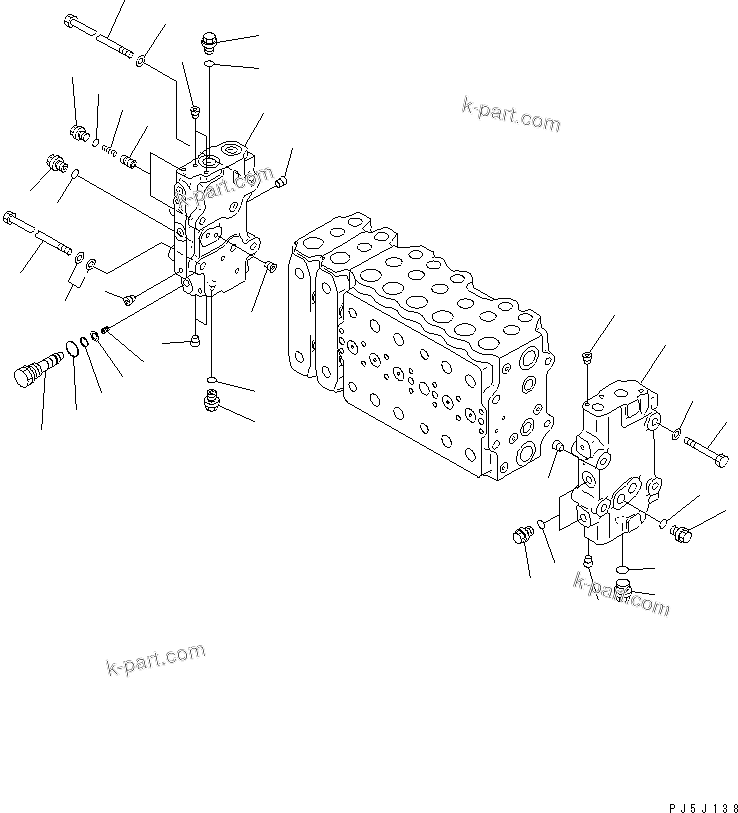 Komatsu parts book diagram for PC350-6 S/N 10001-UP: MAIN VALVE (2-ACTUATOR) (4/15) (ATTACHMENT LINE LESS)(#12001-)