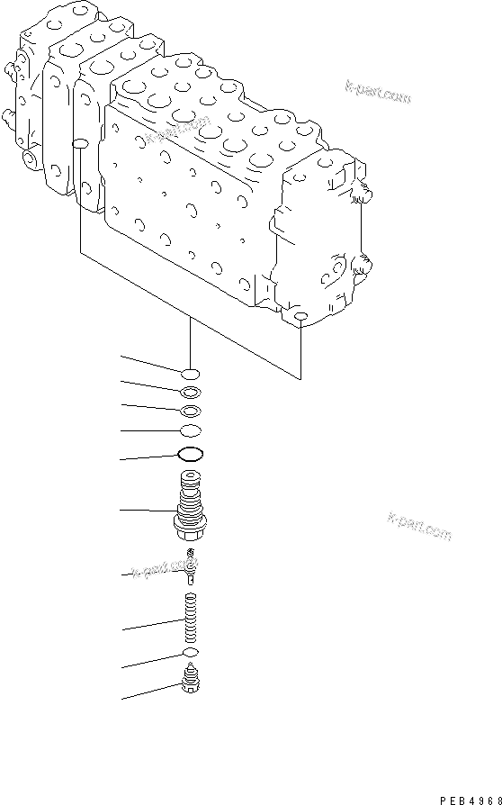 Komatsu parts book diagram for PC350-6 S/N 10001-UP: MAIN VALVE (2-ACTUATOR) (5/15)(#10450-)