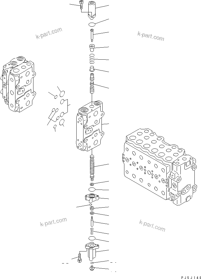 Komatsu parts book diagram for PC350-6 S/N 10001-UP: MAIN VALVE (2-ACTUATOR) (11/15) (ATTACHMENT LINE LESS)